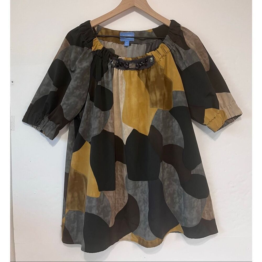 Simply Vera Vera Wang Earth Tone Block Pattern Blouse   Size M